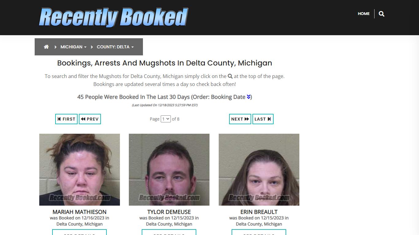 Recent bookings, Arrests, Mugshots in Delta County, Michigan